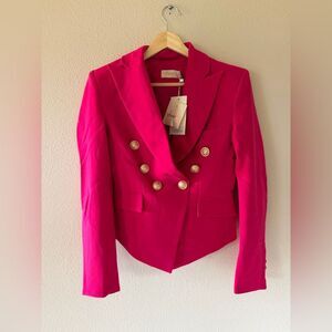 Choosy Betsy Blazer Double Breasted Gold Tone Buttons Dressy Jacket Magenta Pink